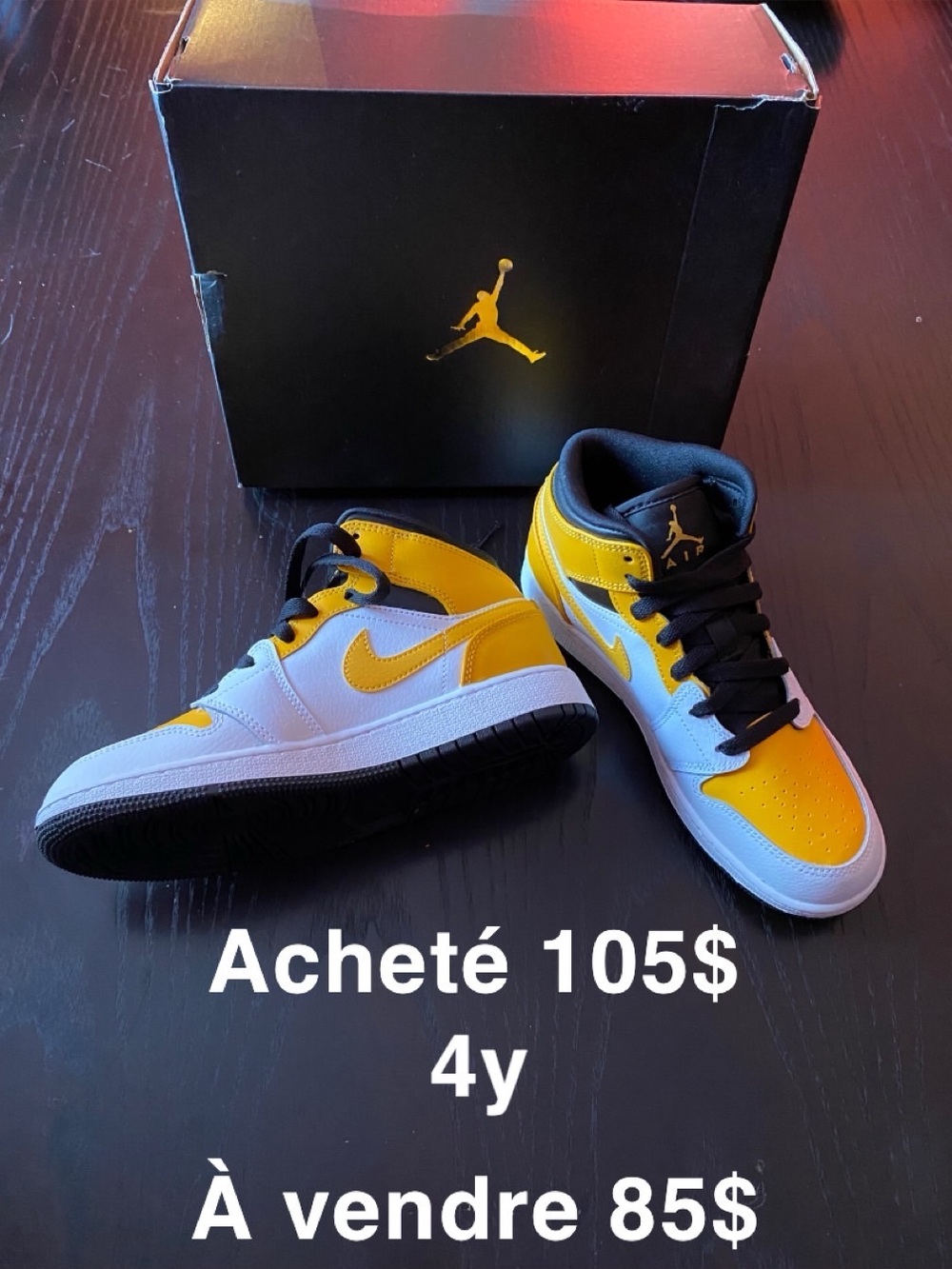 Jordan Youth Low-Top Sneakers in White, Yellow & Black